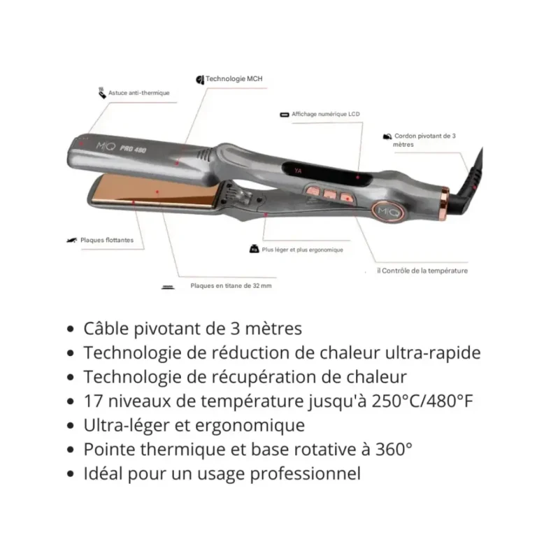 Lisseur Cheveux Professionnel MQ Pro 480 Titanium ngparfumerie maroc